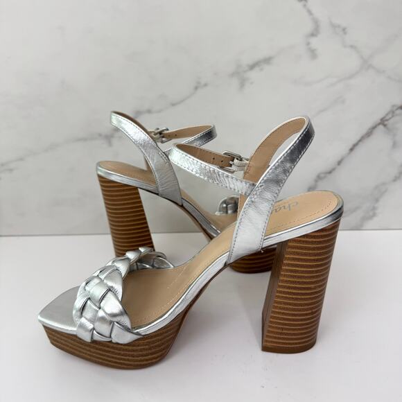 Charles By Charles David Women Ironic Sandals Size 7 Braided Metallic Silver - Picture 3 of 10